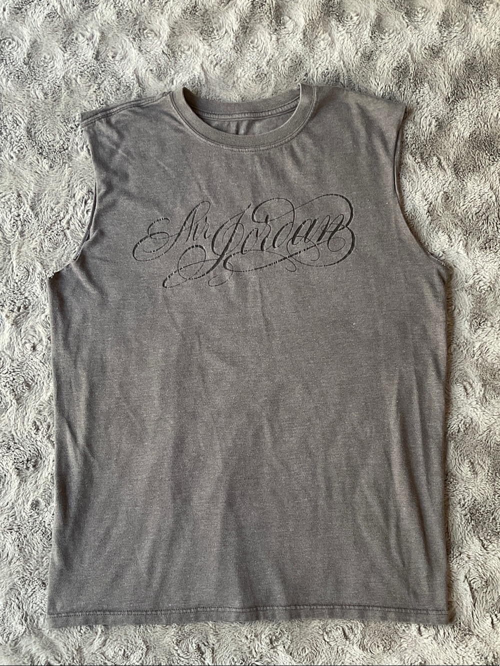 Jordan Gray Script Logo Muscle Tee